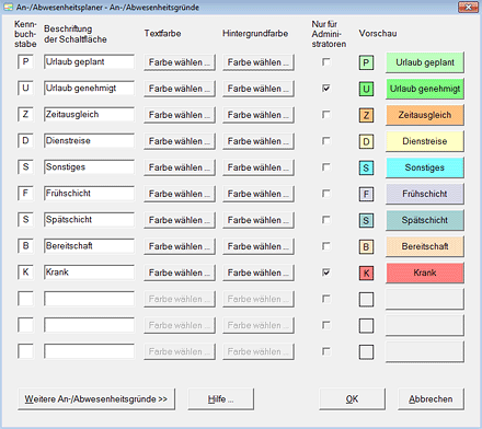 An-/Abwesenheitsgründe