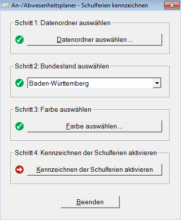 Tool zum Kennzeichnen von Schulferien